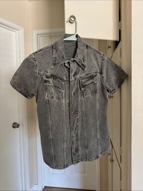 5351 Pour Les Hommes Men's Washed Black Short-Sleeve Denim Jacket